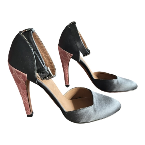 Alaia Grey Satin and Pink Crocodile Ankle Strap Heels. Size 6.5 NWOT NEVER WORN - Picture 5 of 9